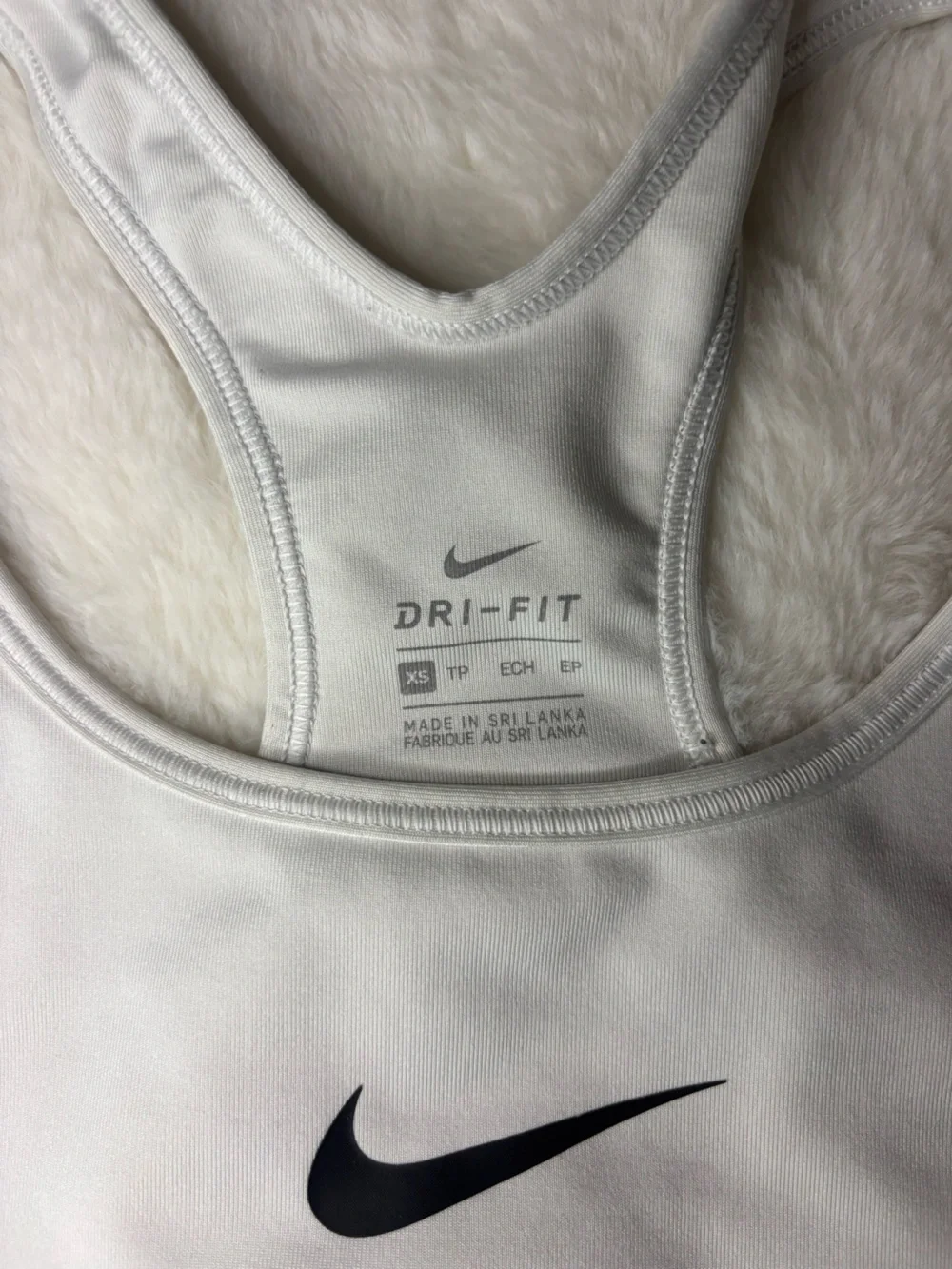 Nike White Racerback Sports Bra with Black Swoosh